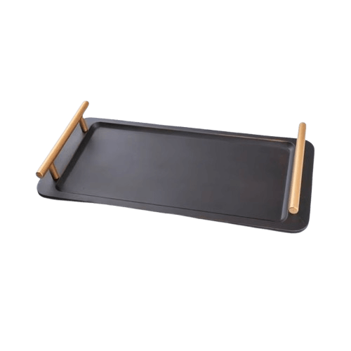 WOOD & ALUMINIUM SERVING TRAY (BLACK & GOLD)